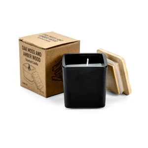 Scented Candle in Square Glass Bottle with Bamboo Lid, Oakmoss & Amber Scent - Image 3