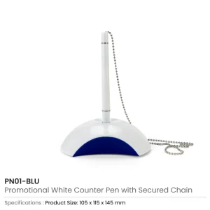 Counter Pen with Base Holder and Secured Chain – Blue Ink - Image 7